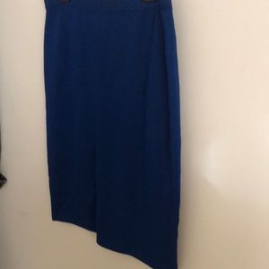 St John Marie Gray Knit Cobalt Blue pencil Skirt
